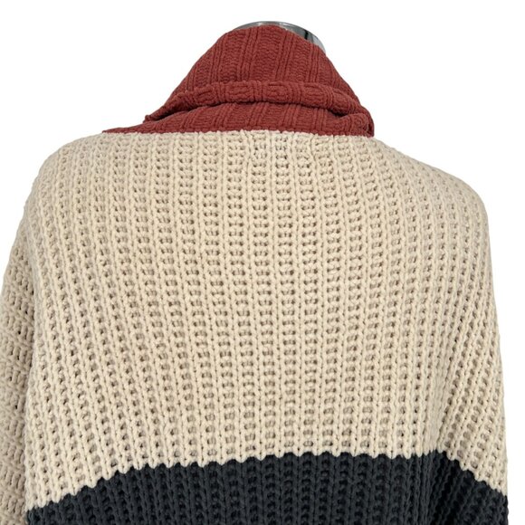 POL Chenille Colorblock Turtleneck Sweater Orange Ivory Size Medium - Picture 11 of 13